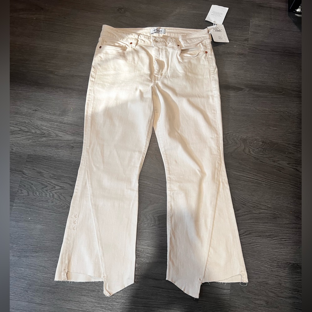 Nwt Etica Micki Crop Flare Denim Jeans Pink Nude Size 32. Retails For $268